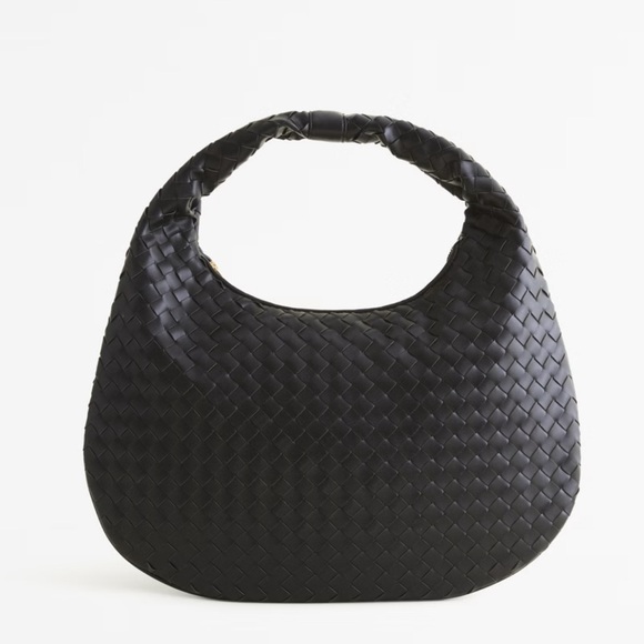 Abercrombie & Fitch Black Woven Vegan Leather Hobo Shoulder Bag - Picture 1 of 6